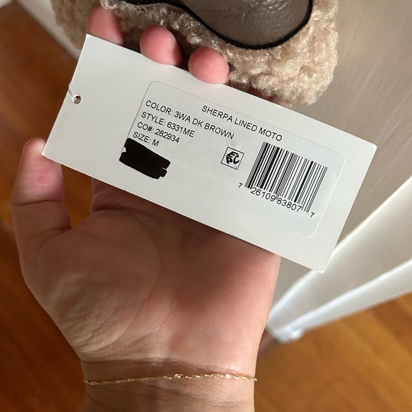 Sherpa-lined Faux-leather Brown Moto Jacket - Picture 8 of 8